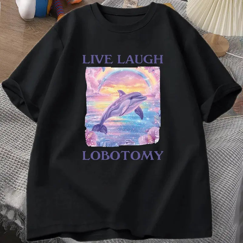 Funny Dolphin Meme T-shirt Silly Weird Short Sleeve Tshirt Unisex Printed T-shirt Tops