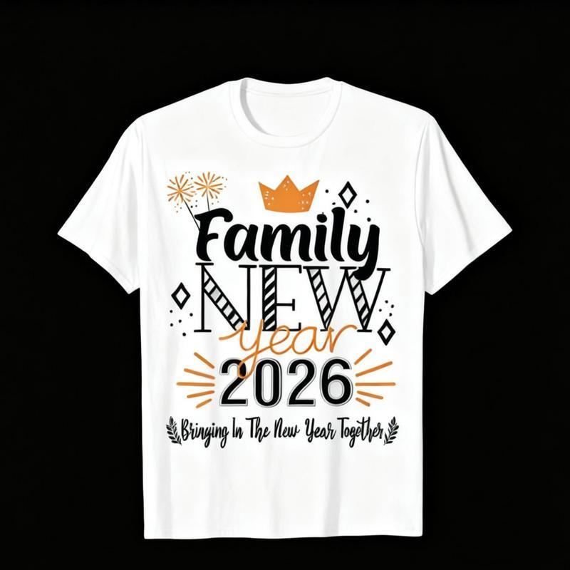 Matching Family New Year 2026 Happy New Year 2026 T-Shirt, Casual Short Sleeve Crew Neck Tee, 100% Cotton, Super Soft, Summer Tee - Perfect Gifts