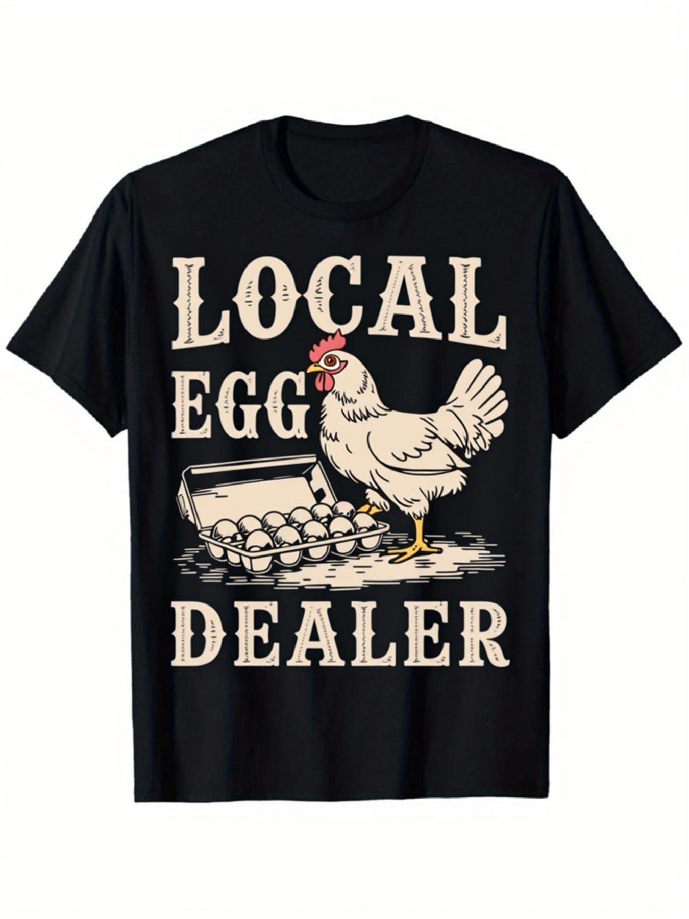 Funny Local Egg Dealer Chicken Graphic T-Shirt for Men and Women, Backyard Chicken Lover Farm Tee, Vintage Hen and Egg Print Casual Crew Neck Short Sleeve Shirt, Homestead Farmer Gift