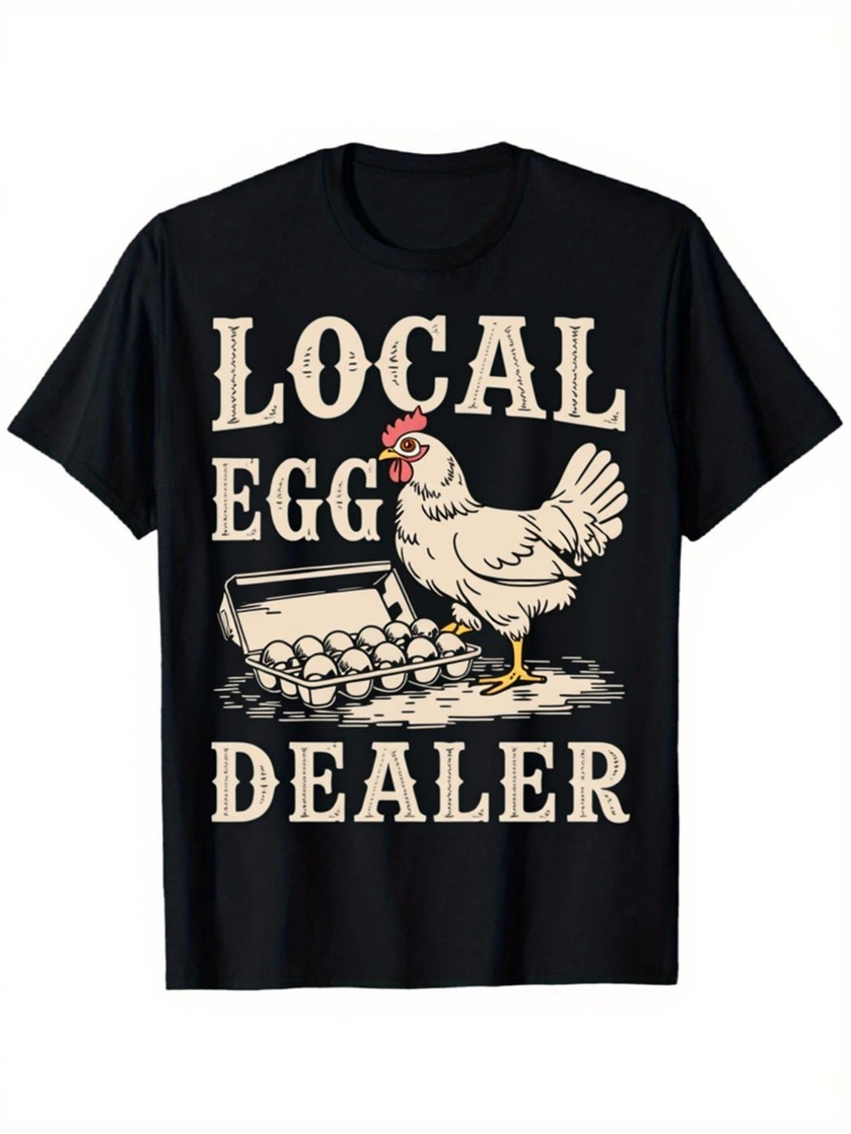 Funny Local Egg Dealer Chicken Graphic T-Shirt for Men and Women, Backyard Chicken Lover Farm Tee, Vintage Hen and Egg Print Casual Crew Neck Short Sleeve Shirt, Homestead Farmer Gift