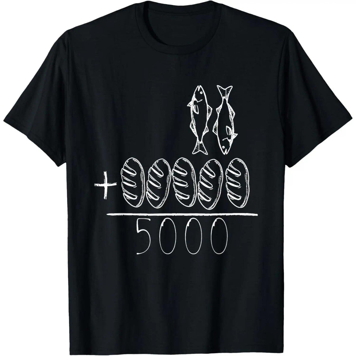 Men's Short-Sleeve Breathable Smooth Top, 2 Fishes 5 Breads Jesus Feeds The 5000 Christian Bible Verses Printed T-Shirt, Prints, Shortsleeve, Graphic, Original, Tee, Casual