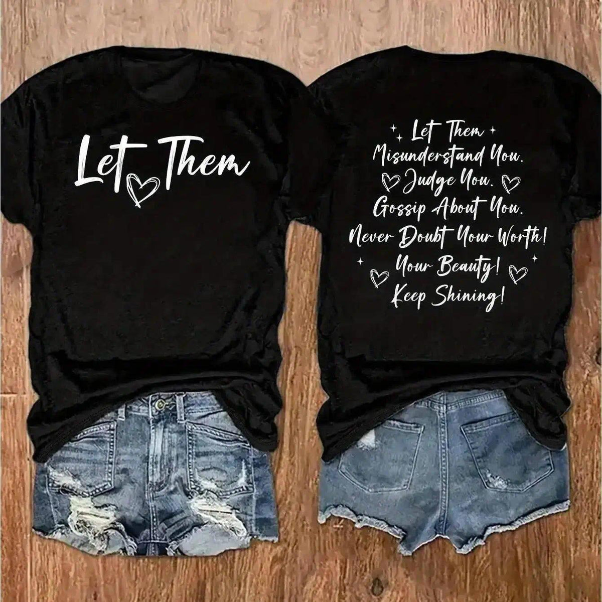 Let Them Inspirational Double-Sided Print T-Shirt, Women's Positive Quote Graphic Tee, Casual Top, Breathable & Loose Fit