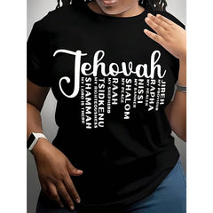 Women' Jehovah Print Black TShirt Crew Neck Casual Cotton Tee Medium Stretch Knit Fabric Regular Fit For Female Ladies For // Ndependence Day