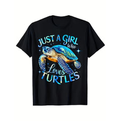 “Just A Girl Who Loves Turtles” Cute Sea Turtle Graphic T-Shirt – Ocean Lover Tee for Women, Casual Summer Crewneck