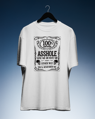 DIYANYONE Original "100% ASSHOLE" Cotton T-Shirt - Certified Rebel Statement Tee, Dark Humor Liquor Label Style