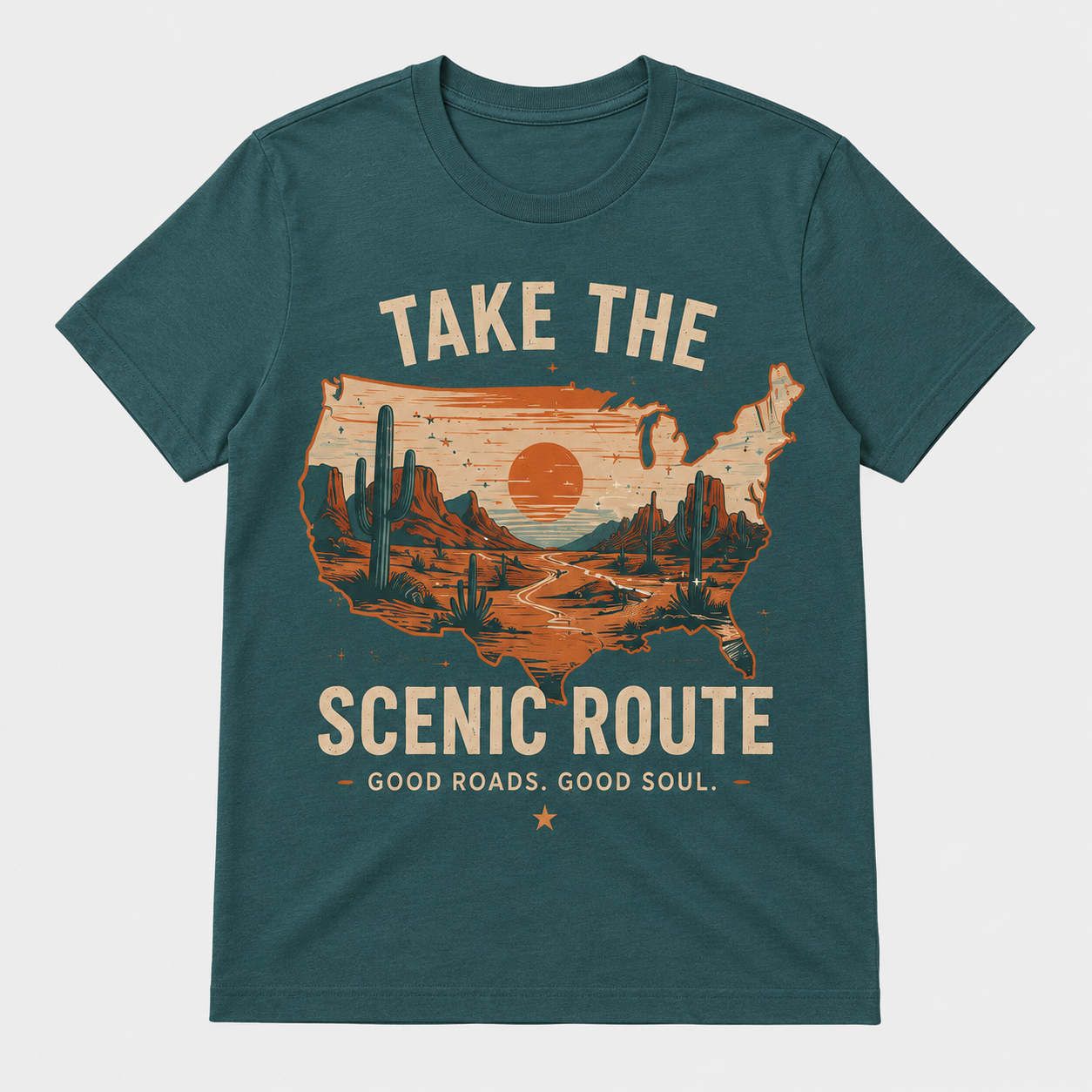 Western Roadtrip T-Shirt Vintage Cowboy Desert Graphic Tee Retro Americana Unisex Tee