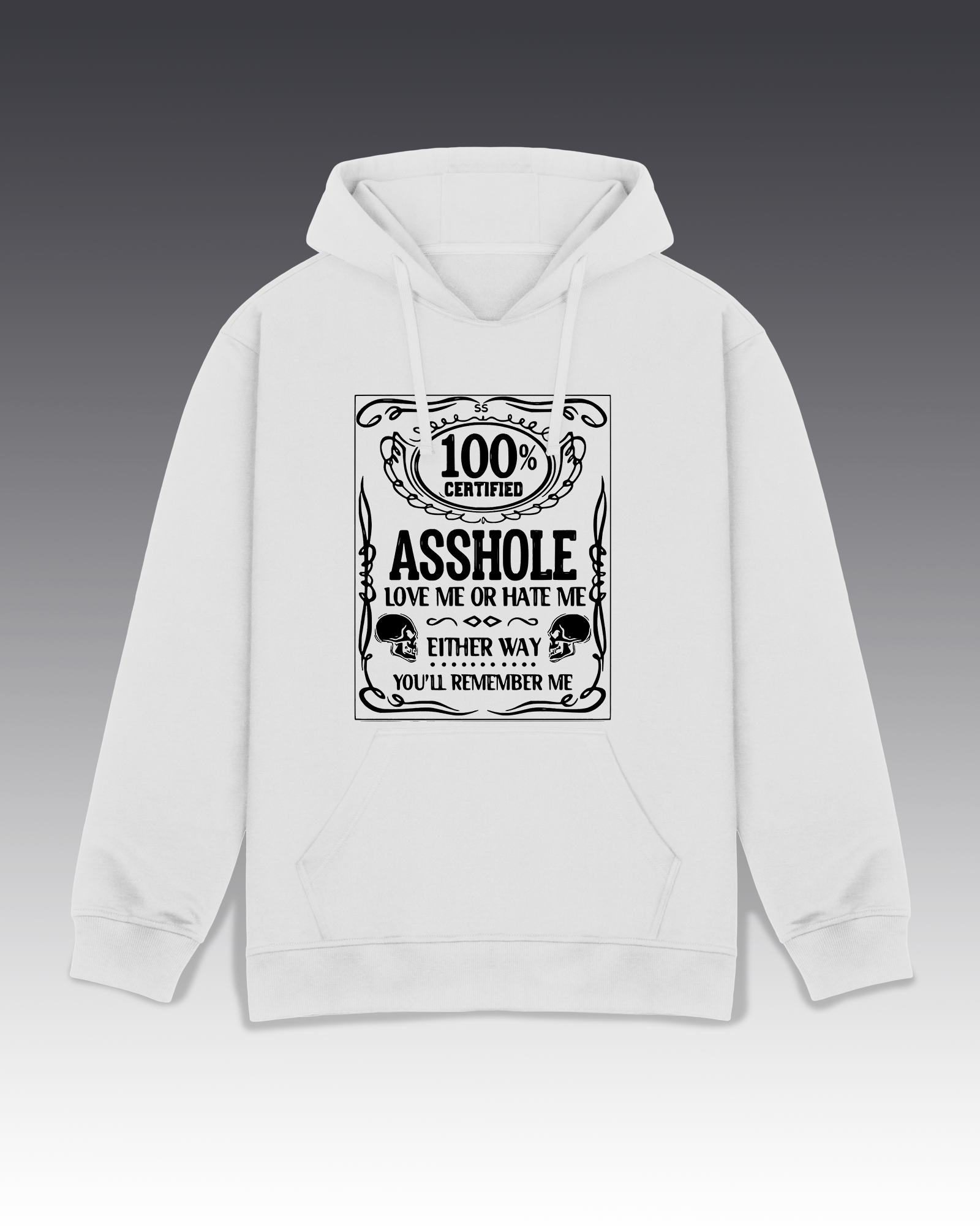 DIYANYONE Original "100% ASSHOLE" Hoodie - Heavyweight Cotton Blend Pullover, Dark Humor Rebel Graphic Hoodies