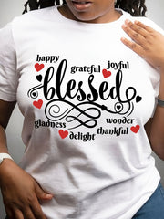 Women's Inspirational "Happy, Blessed, Grateful, Joyful, Wonderful" Quote T-Shirt - Casual Round Neck Short Sleeve Tee in Soft, Breathable & Fade-Resistant, Perfect for All Seasons