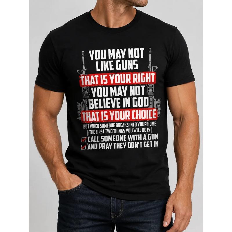 Men'S Gun Rights T-Shirt - 2A Advocacy Design with "You May Not Like Guns, That Is Your Right" Slogan & Graphic, Loose Fit Breathable Tee, All-Season Casual Short Sleeve Shirt for Gun Enthusiasts, Machine Washable Statement Apparel