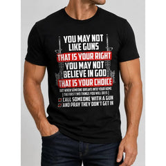 Men'S Gun Rights T-Shirt - 2A Advocacy Design with "You May Not Like Guns, That Is Your Right" Slogan & Graphic, Loose Fit Breathable Tee, All-Season Casual Short Sleeve Shirt for Gun Enthusiasts, Machine Washable Statement Apparel