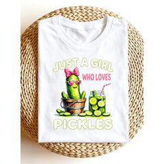 "Just A Girl Who Loves Pickles" Funny Food Tee – Vintage Pickle Lover Shirt for Men Women, Soft Cotton Casual Crewneck