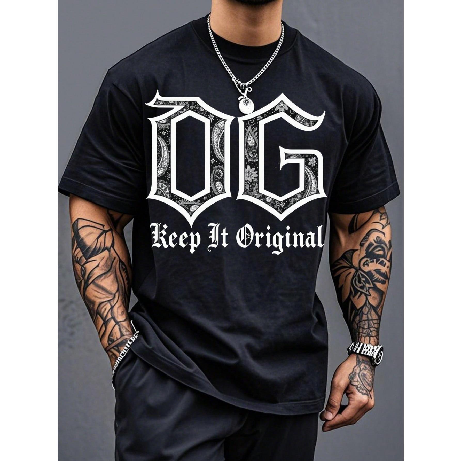 Mens OG Keep It Original Retro Streetwear T Shirt Light Beige Bold Letter Print Loose Fit Crew Neck Machine Washable Comfortable Casual Daily Outfit