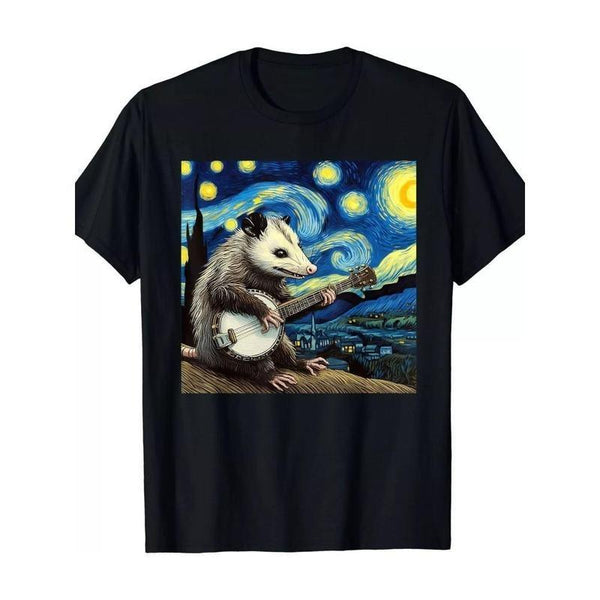 Possum Playing Banjo Starry Night Fun T-Shirt