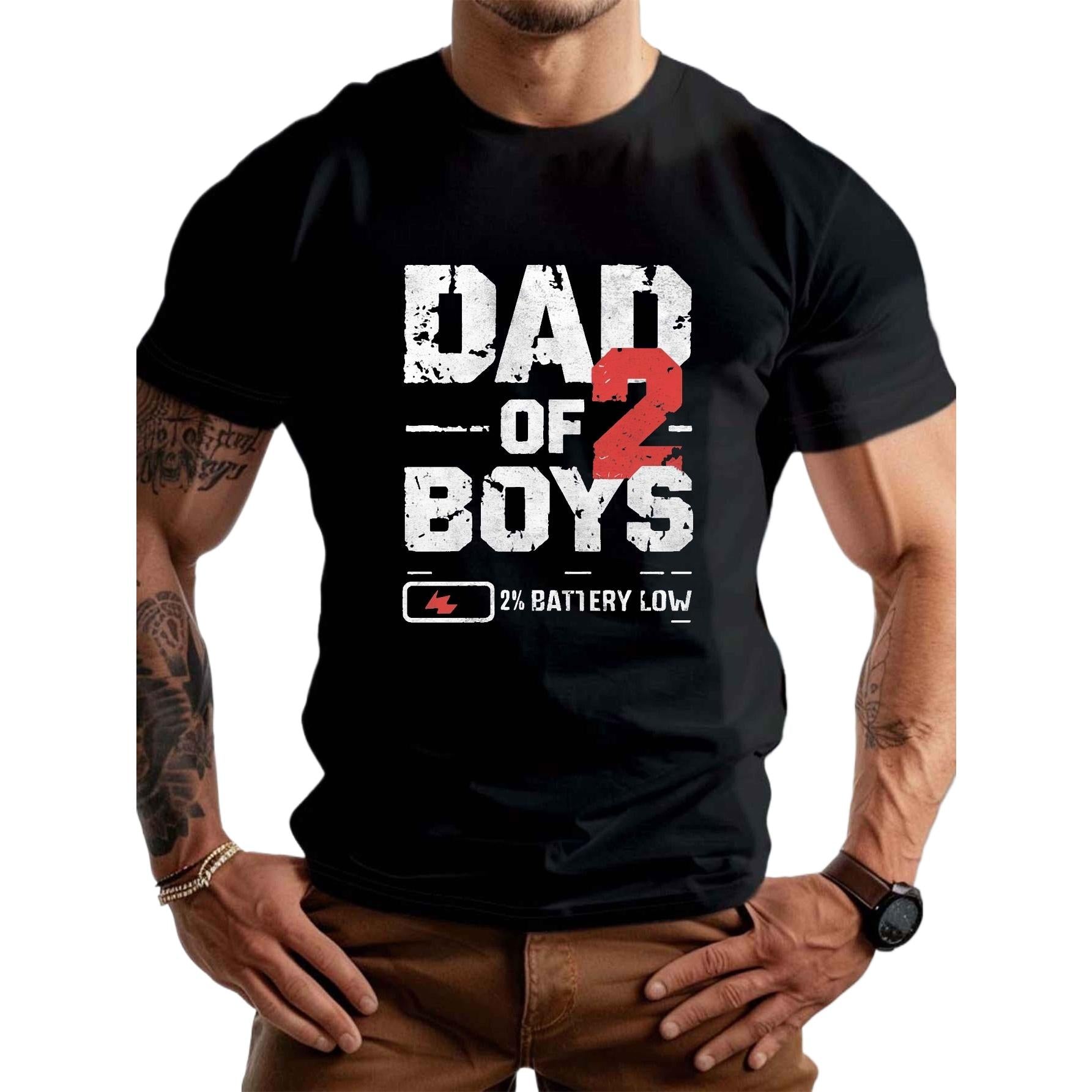 Two Boys Dad Low Battery Design Father's Day Casual Graphic Unisex Shirt