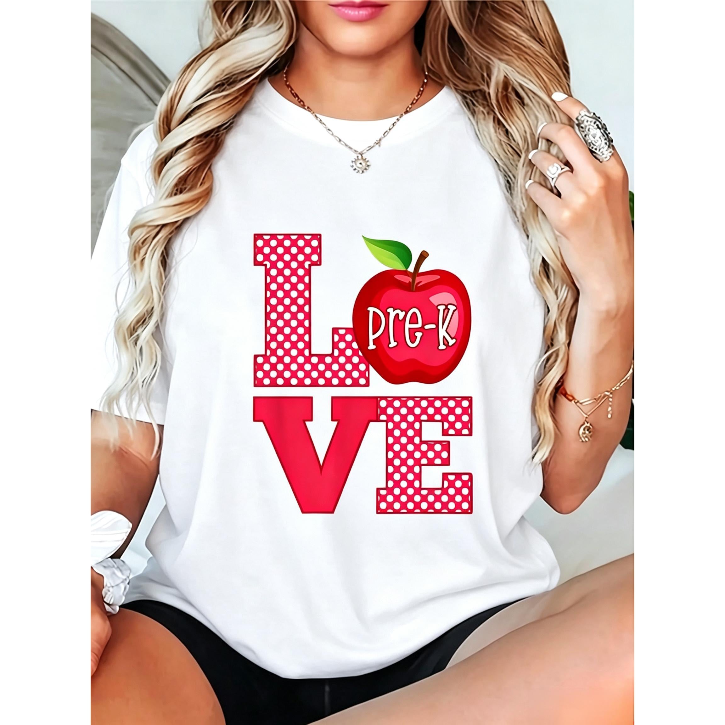 Love Pre-K Cute Preschool Teacher Gift T-Shirt - Casual Short Sleeve Round Neck Top, Teacher Shirts, ShirtGift
