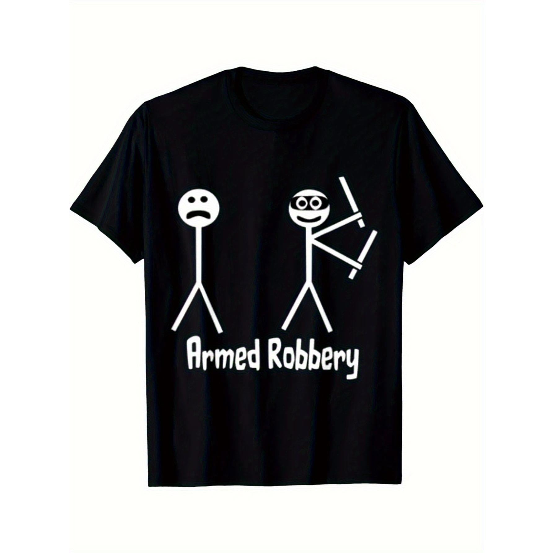 Funny Stick Figure Bandit Graphic T-Shirt - Humorous Matchstick Man Robber Tee, Unisex Streetwear Casual Top