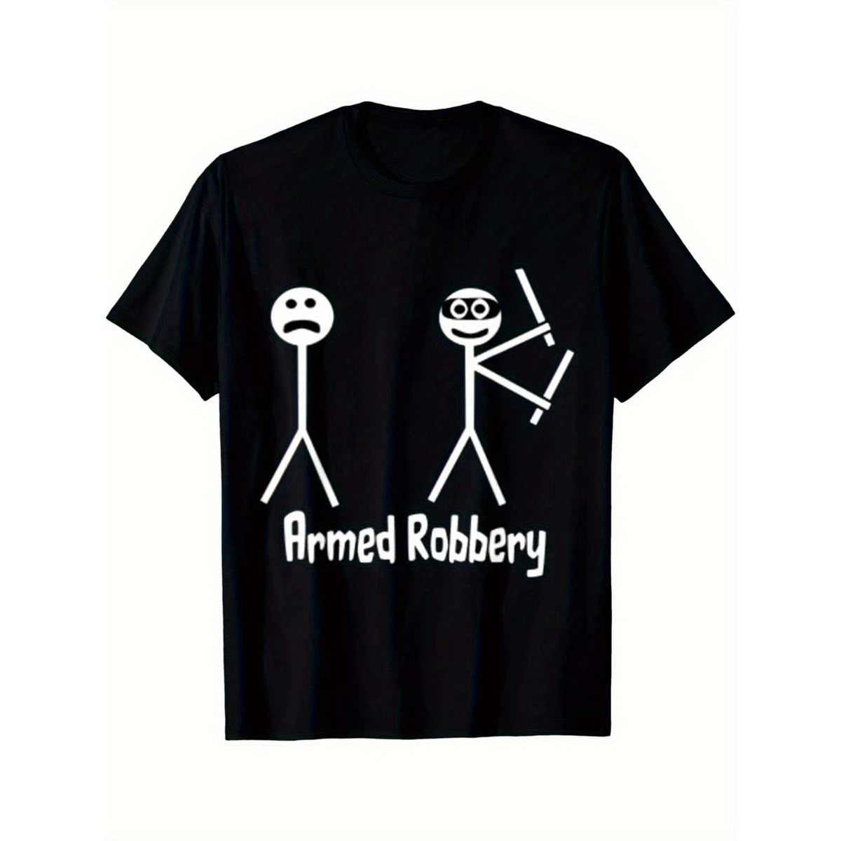 Funny Stick Figure Bandit Graphic T-Shirt - Humorous Matchstick Man Robber Tee, Unisex Streetwear Casual Top