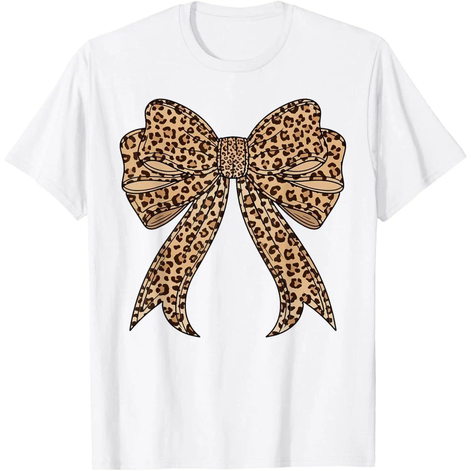 Cute Bow Leopard Print T-Shirt - Coquette Aesthetic Graphic Tee, Unisex Trendy Casual Wear