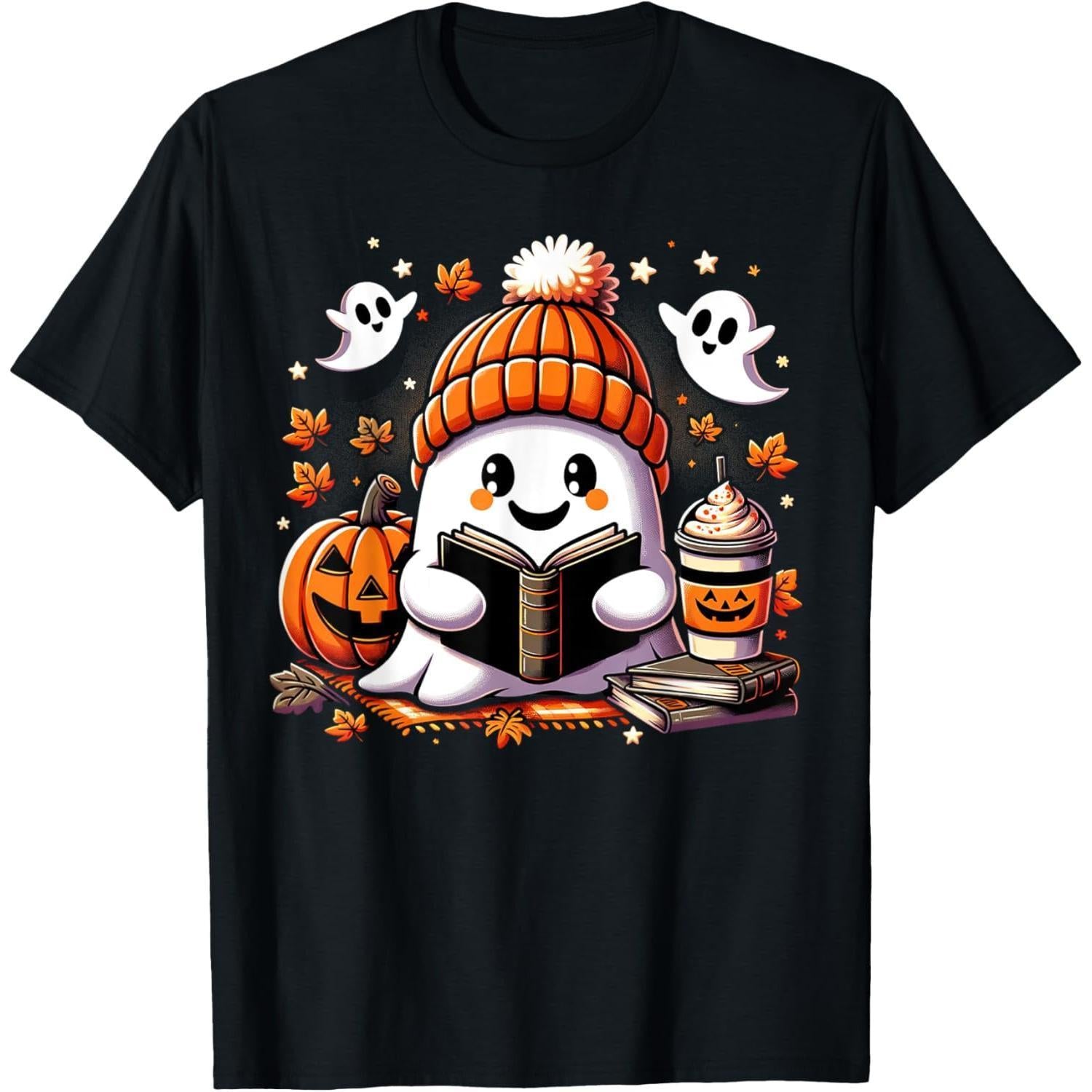 Snug Ghost Reading A Book Halloween Vibes T-Shirt