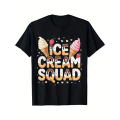 Ice Cream Squad Cute Summer Graphic Tee Sweet Treat Lover Casual Birthday Party Gift Fun Novelty Unisex Soft Cotton Crew Neck Retro Style Summer Vibes