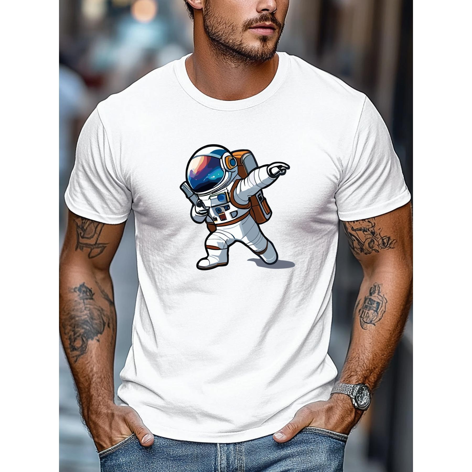 Men's T-shirt, Casual, Men's Cartoon Astronaut Graphic Summer Casual Crew Neck Short-sleeve Tshirt