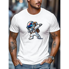 Men's T-shirt, Casual, Men's Cartoon Astronaut Graphic Summer Casual Crew Neck Short-sleeve Tshirt