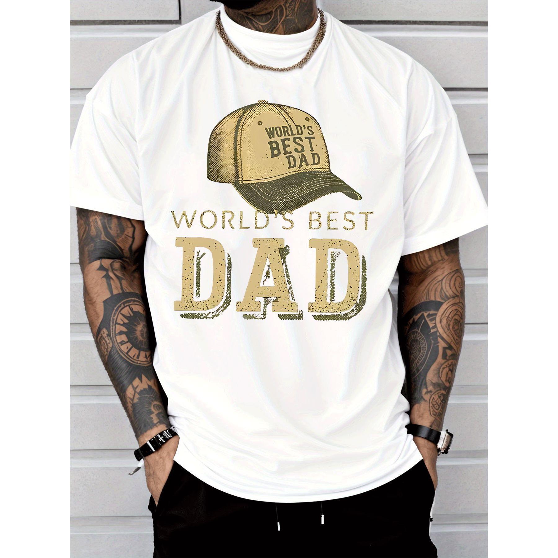 Men'S Crew Neck T-Shirt Casual Trend World'S Best Dad Cap Print Suitable for Adult Men'S Daily Wear Father'S Day Gift Men'S Fashion