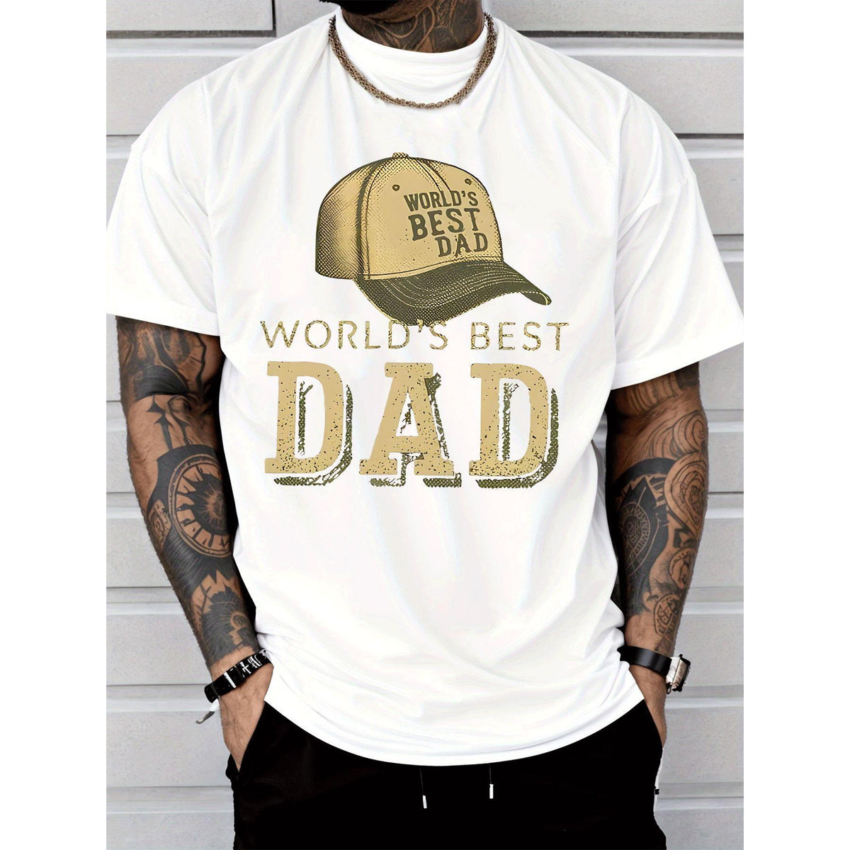 Men'S Crew Neck T-Shirt Casual Trend World'S Best Dad Cap Print Suitable for Adult Men'S Daily Wear Father'S Day Gift Men'S Fashion