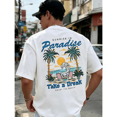 Men's "Sunrise In Paradise" Beach Graphic T-Shirt, Casual Summer Vacation Tee