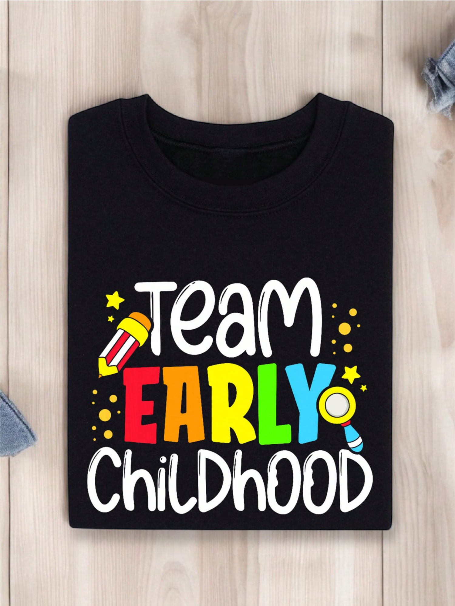 Team Early Childhood Graphic T‑Shirt for Women, Preschool Teacher Colorful Casual Short Sleeve Educator Team Tee
