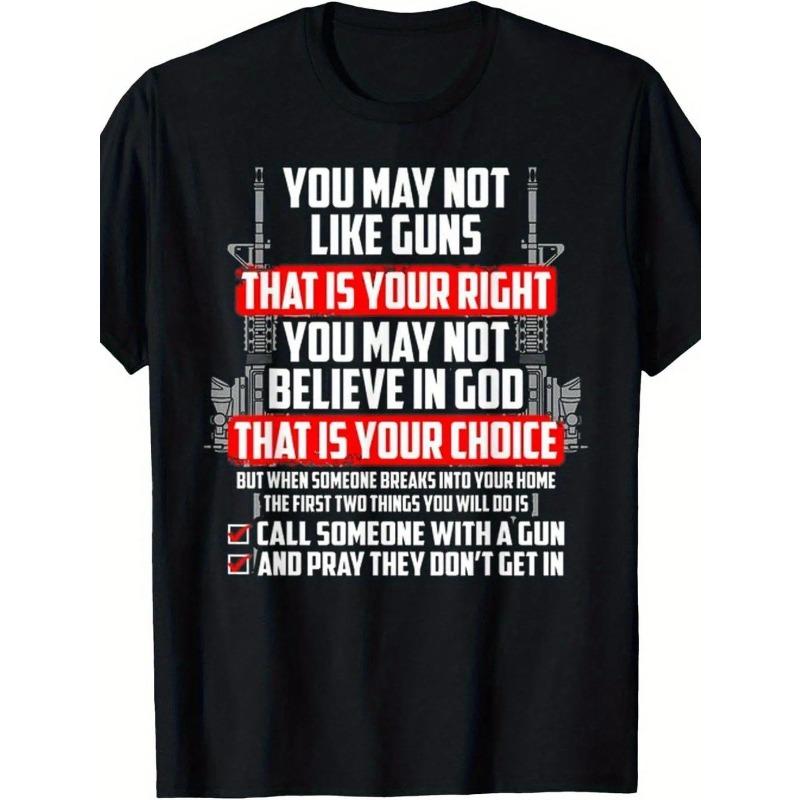 Men'S Gun Rights T-Shirt - 2A Advocacy Design with "You May Not Like Guns, That Is Your Right" Slogan & Graphic, Loose Fit Breathable Tee, All-Season Casual Short Sleeve Shirt for Gun Enthusiasts, Machine Washable Statement Apparel