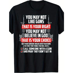 Men'S Gun Rights T-Shirt - 2A Advocacy Design with "You May Not Like Guns, That Is Your Right" Slogan & Graphic, Loose Fit Breathable Tee, All-Season Casual Short Sleeve Shirt for Gun Enthusiasts, Machine Washable Statement Apparel
