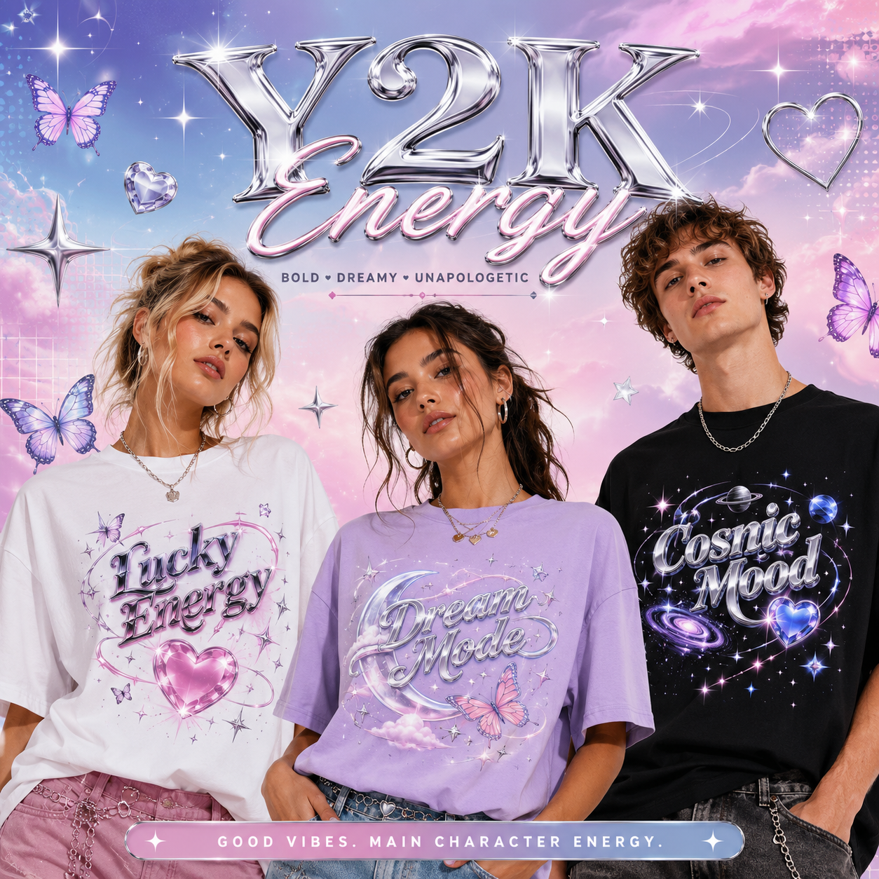 Y2K Energy T-Shirt Retro Butterfly Cosmic Graphic Tee Vintage Aesthetic Unisex Shirt