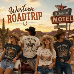 Western Roadtrip T-Shirt Vintage Cowboy Desert Graphic Tee Retro Americana Unisex Tee