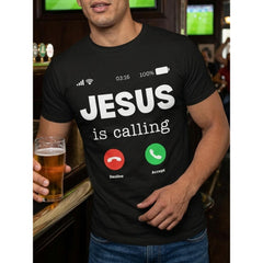 Funny Jesus Is Calling Tee for Men Women Religious Faith Graphic Spiritual Top Gift for Believer Christian Casual Retro Crew Neck Everyday Outfit