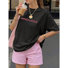 Women's Casual Short Sleeve Round Neck Printed Pattern Tee, Summer Top For Women