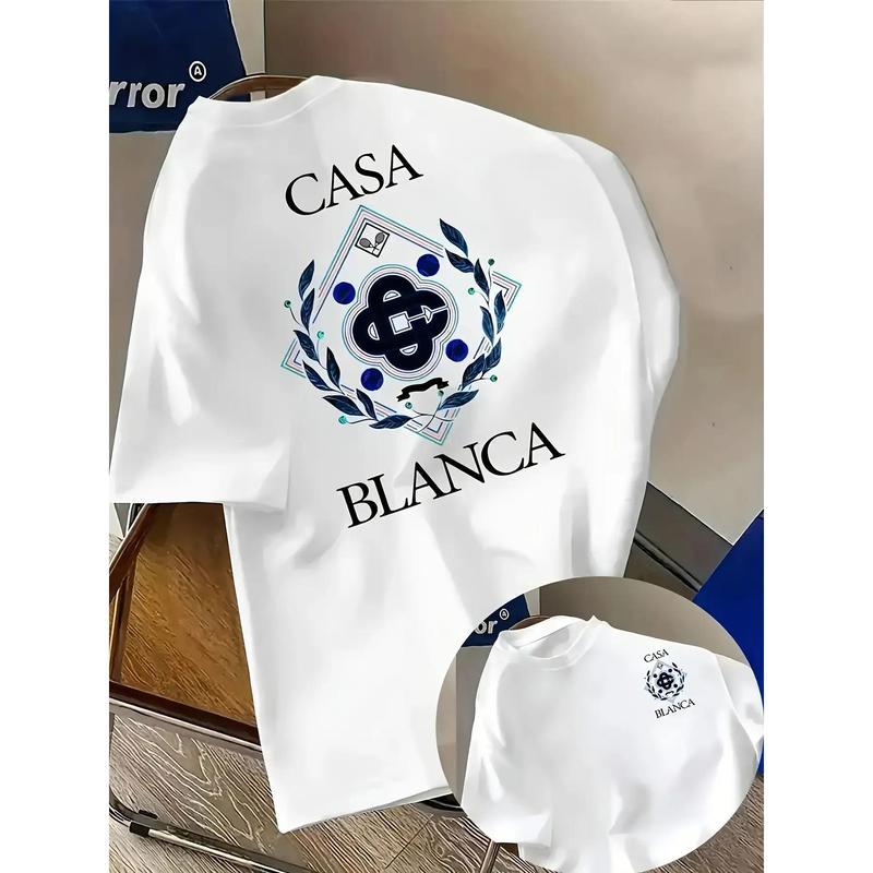 Men'S Casual Crew Neck T-Shirt with "CASA BLANCA" Graphic Print - Short Sleeve, Regular Fit, Summer Style, Casual Attire, Casual Wear, Casual Tee, | vibrant Graphic Tee | stretch Fabric Tee
