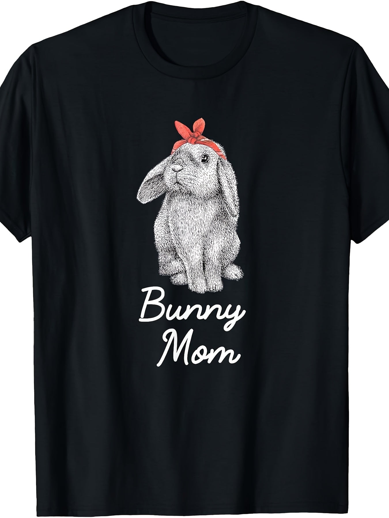 Lop Eared Bunny Mom Sketch Graphic T-Shirt, Unisex Soft Cotton Crew Neck Top, All Season Cute Pet Rabbit Tee, Casual Daily Outfit For Holland Lop And Bunny Owners