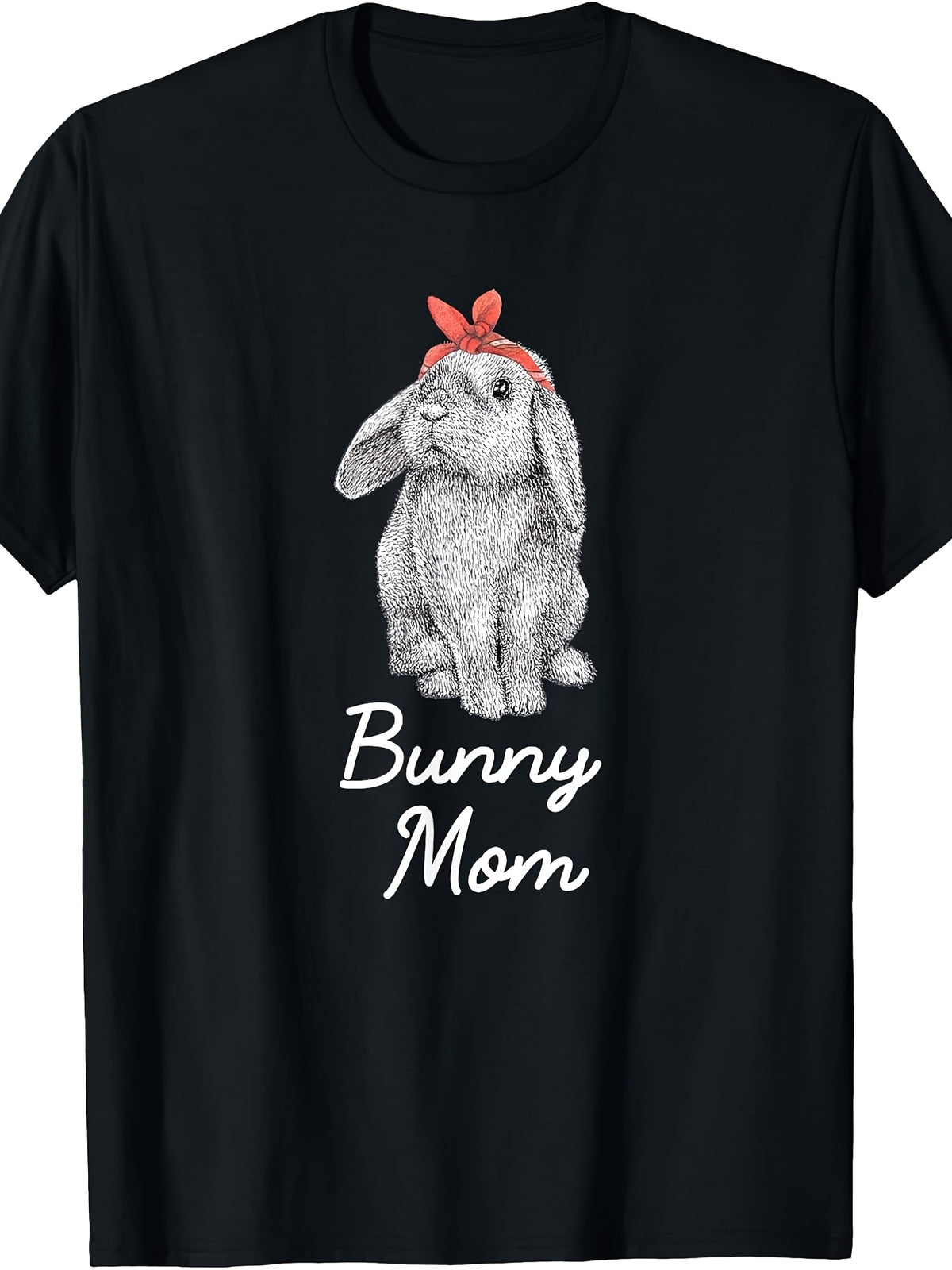 Lop Eared Bunny Mom Sketch Graphic T-Shirt, Unisex Soft Cotton Crew Neck Top, All Season Cute Pet Rabbit Tee, Casual Daily Outfit For Holland Lop And Bunny Owners