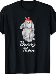 Lop Eared Bunny Mom Sketch Graphic T-Shirt, Unisex Soft Cotton Crew Neck Top, All Season Cute Pet Rabbit Tee, Casual Daily Outfit For Holland Lop And Bunny Owners