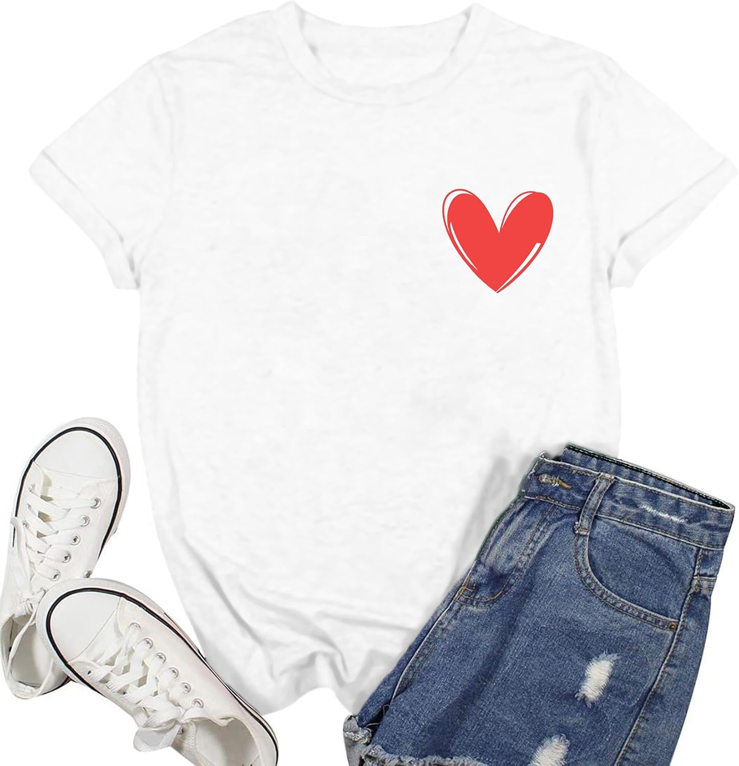 Ascrazy Valentines Day Shirts for Women Love Heart T-Shirt Happy Valentine Day Tee Tops