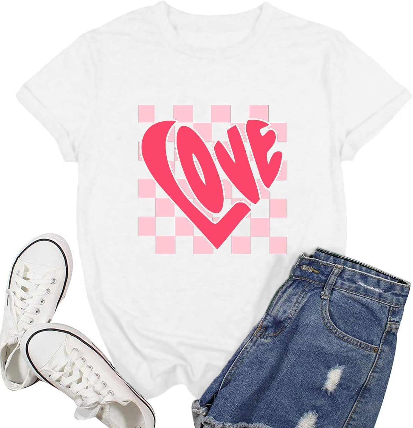 Ascrazy Valentines Day Shirts for Women Love Heart T-Shirt Happy Valentine Day Tee Tops