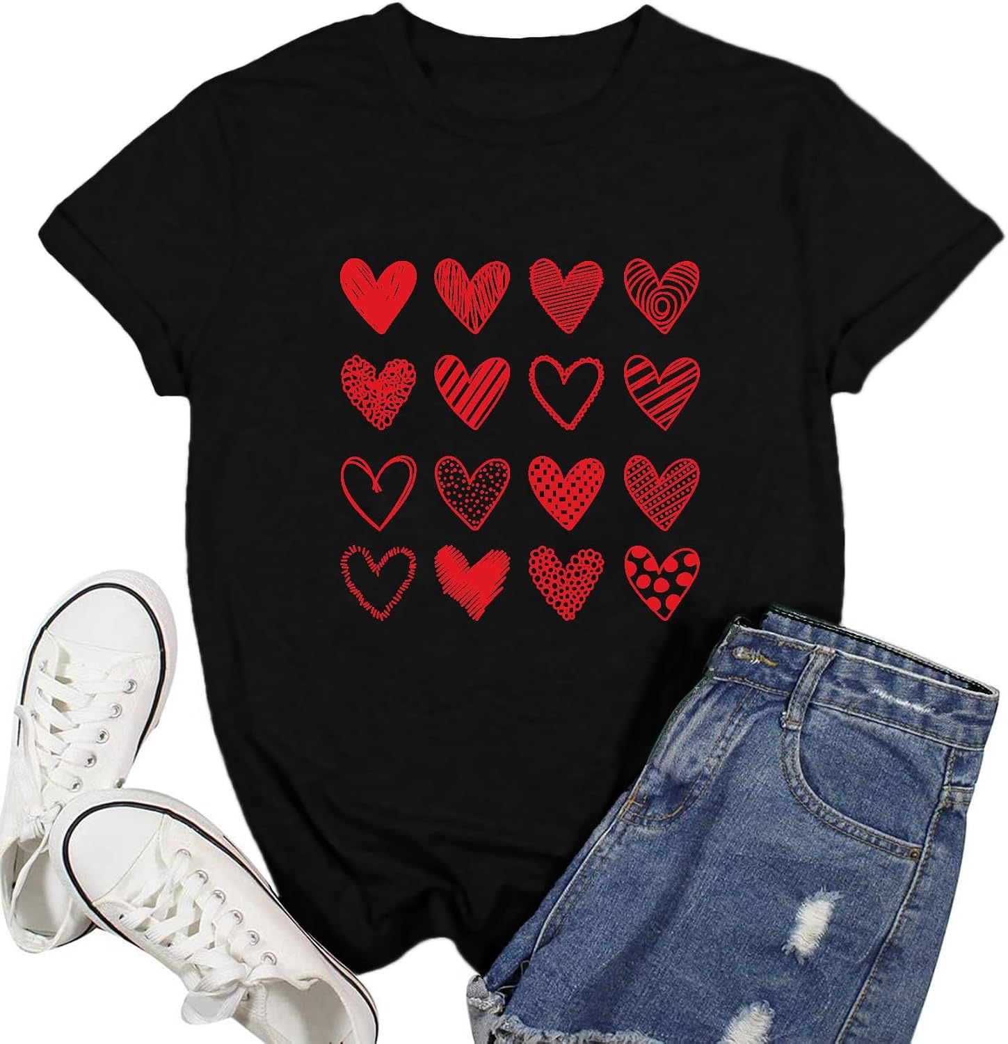Ascrazy Valentines Day Shirts for Women Love Heart T-Shirt Happy Valentine Day Tee Tops