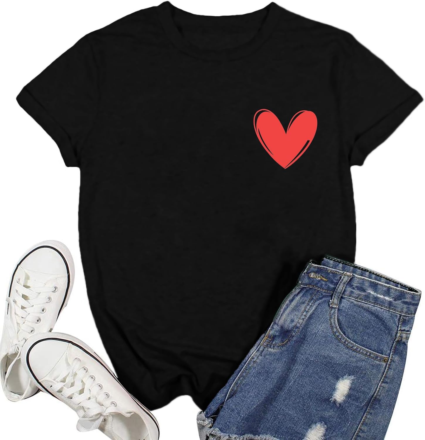 Ascrazy Valentines Day Shirts for Women Love Heart T-Shirt Happy Valentine Day Tee Tops
