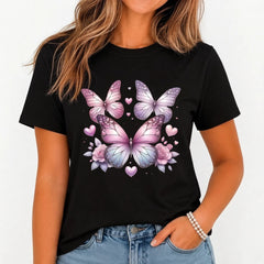 Butterflies Graphic Print Women's T-shirt Short Sleeve Crew Neck Casual Tops