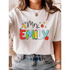 Teacher Appreciation Graphic T‑Shirt for Women, Casual Crewneck Short Sleeve Tee, Cute Pencil Apple School Art Print Everyday Tops