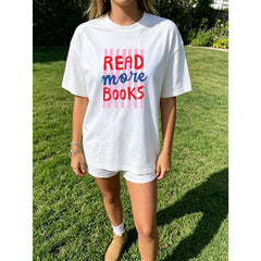 Bookish T Shirt Women Read More Books Graphic Tee Cute Book Lover Gift Top Librarian Bookworm Tshirt