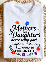 Women’s Mothers And Daughters Never Truly Part Floral Graphic Short Sleeve T-Shirt, Mother Daughter Matching Crew Neck Casual Gift Top