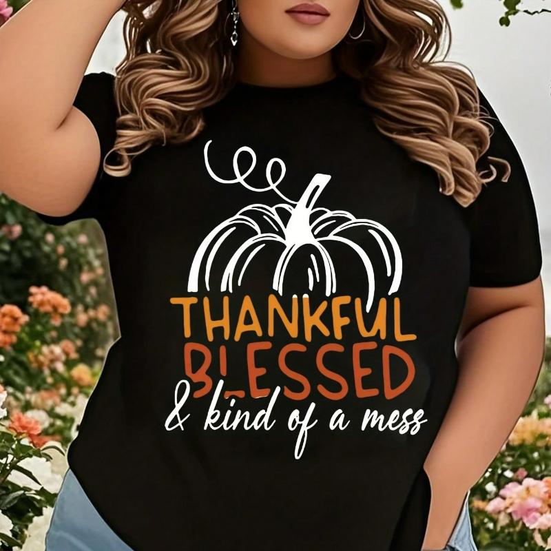 Thanksgiving Thankful  & Kind Of A Mess Pumpkin Graphic T-Shirt