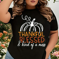 Thanksgiving Thankful  & Kind Of A Mess Pumpkin Graphic T-Shirt